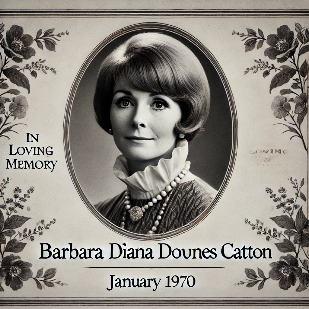 Barbara Diana Downes Catton, a remarkable woman whose legacy remains vibrant, left an indelible impact on her family, friends, and community. Passing in January 1970
